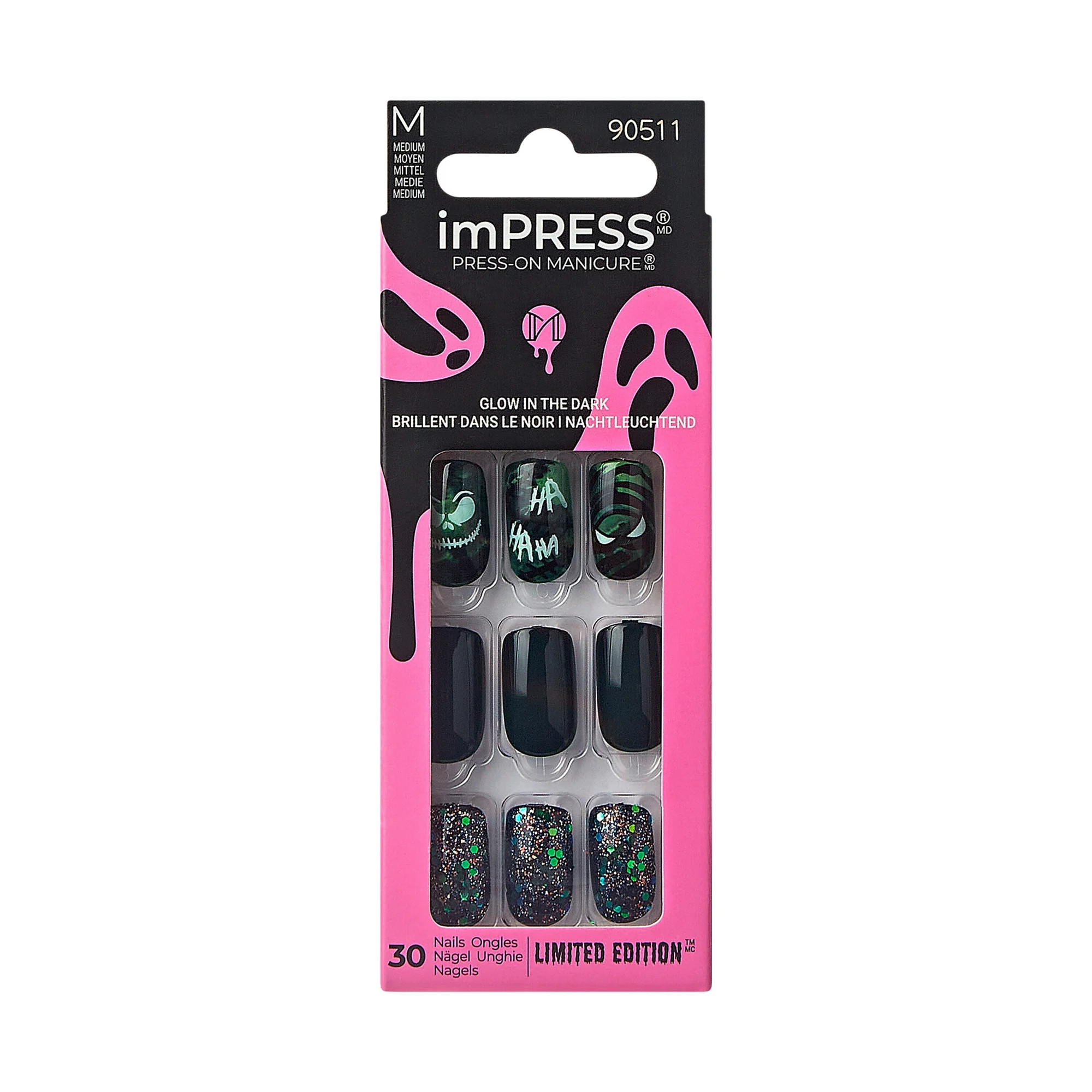 KISS imPRESS Press-On Manicure Halloween, Green, Medium Length, Square Shape, 'Deja Boo', 33 Ct. | Walmart (US)