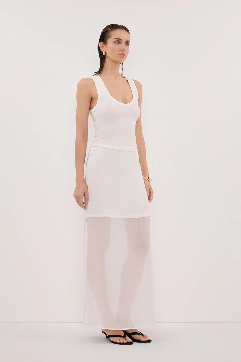 KAI WHITE RAMIE MIDI SKIRT | DISSH
