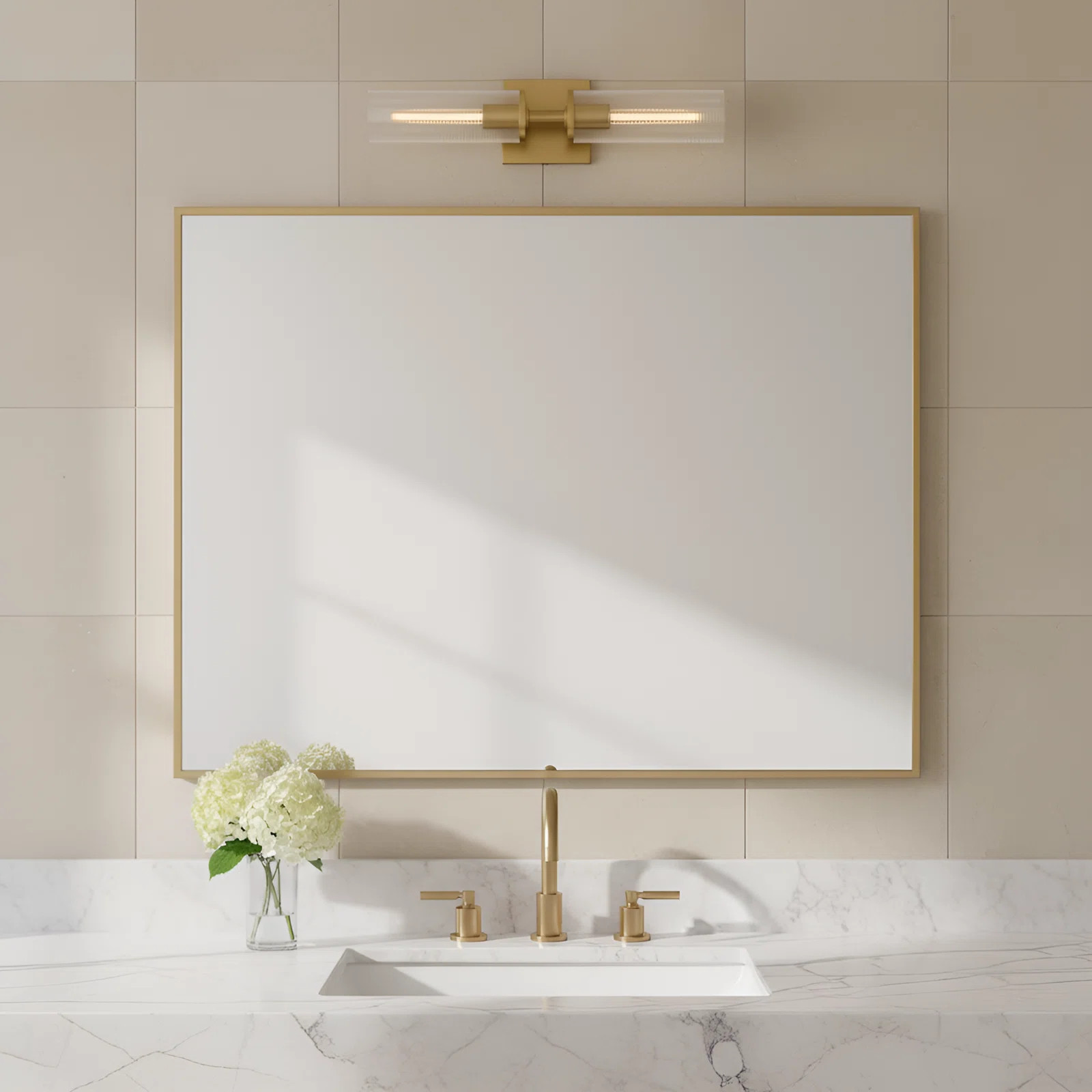 Sarita 2 Light Bathroom Bedroom Wall Fixture In Satin Brass Finish With Clear Ribbed Shade | Wayfair North America