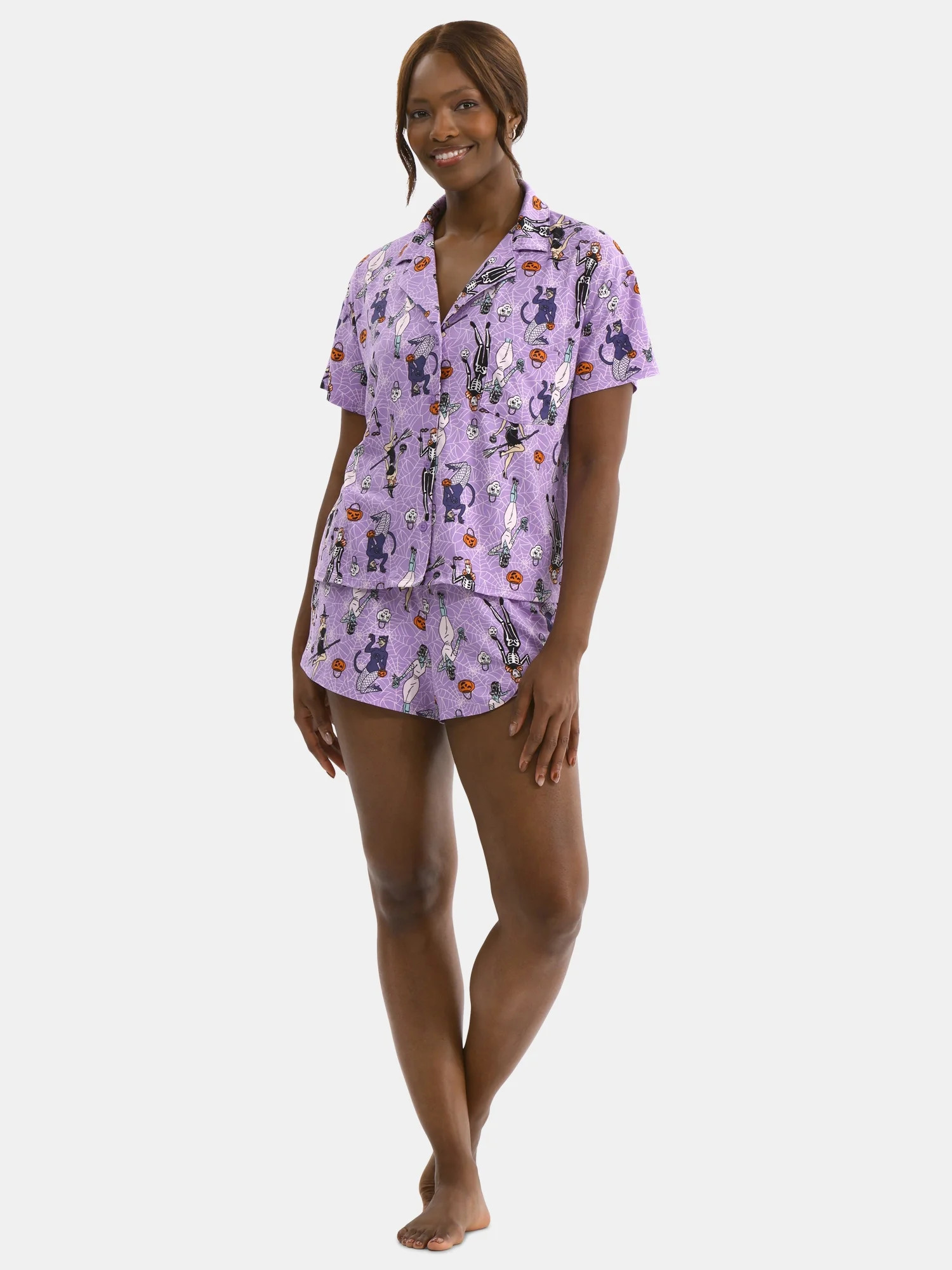 Halloween Women’s Printed Notched Top and Shorts Pajama Set from Way to Celebrate, 2-Piece, Siz... | Walmart (US)