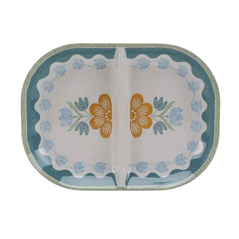 Better Homes and Gardens Bamboo Melamine Floral Divided Serve Tray | Walmart (US)
