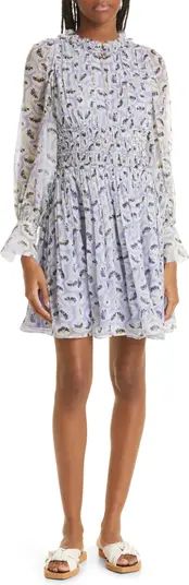 Deco Floral Print Shirred Long Sleeve Silk Dress | Nordstrom