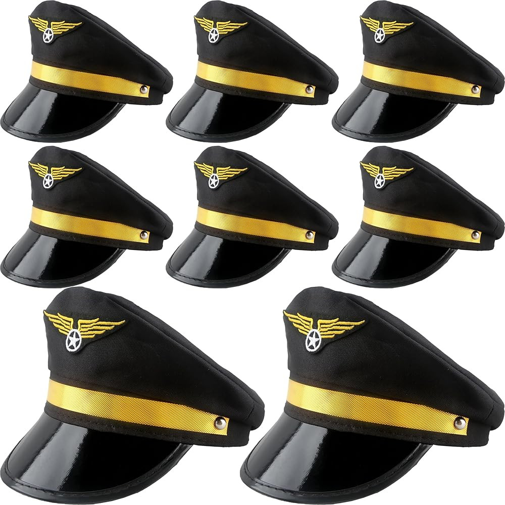 8 Pack Kids Pilot Hats Airplane Captain Hat Airline Pilot Hat for Boys Girls Halloween Party Cost... | Amazon (US)