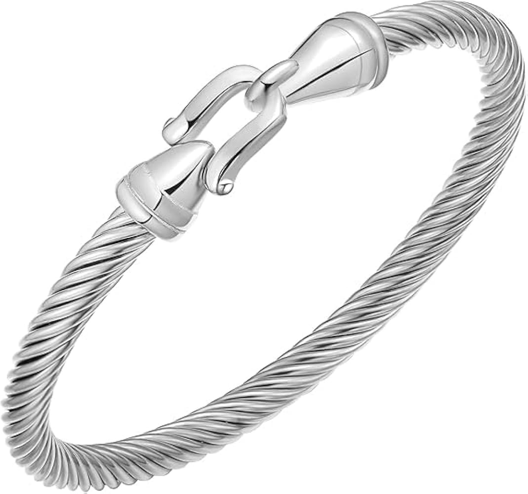 Tiyad Stainless Steel Cable Bracelets for Women Twisted Cable Bracelet with Hook Clasp Fashion Li... | Amazon (US)