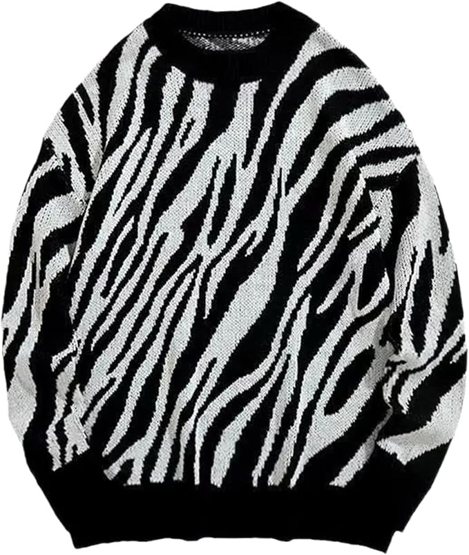 Zebra Sweater Men Autumn Hip Hop Streetwear Vintage Sweaters Loose Pullover Knit Couples Large Si... | Amazon (CA)
