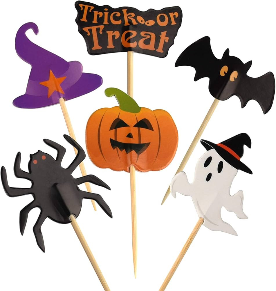 FEPITO 60 Pieces Halloween Decoration Topper Halloween Toothpick Flags Markers for Halloween Part... | Amazon (US)