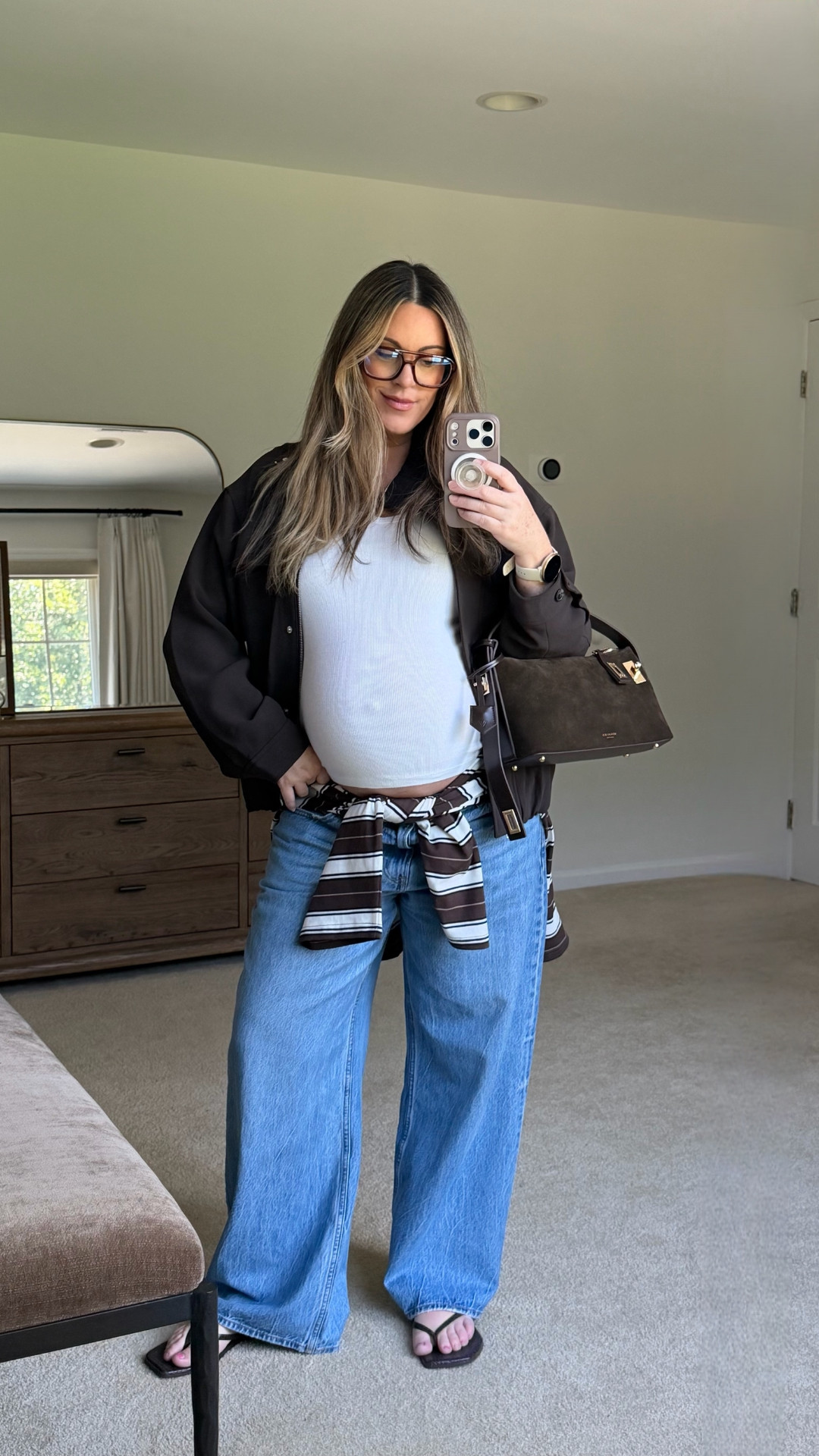 Aritzia fall outfit idea / size L in tank (size up 1 regardless), M in jacket, sized up 3 in jeans for preg (32) 🍂 aritzia style, simple outfit idea, fall outfits, bump outfits, pregnancy style, fall transition outfit

#LTKootd #LTKSeasonal #LTKBump