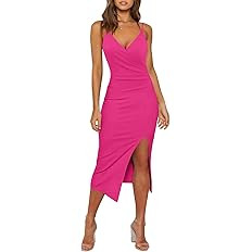 WAYMAKER Women's Sexy V Neck Spaghetti Strap Sleeveless Wrap Ruched Side Slit Bodycon Cocktail Pa... | Amazon (US)