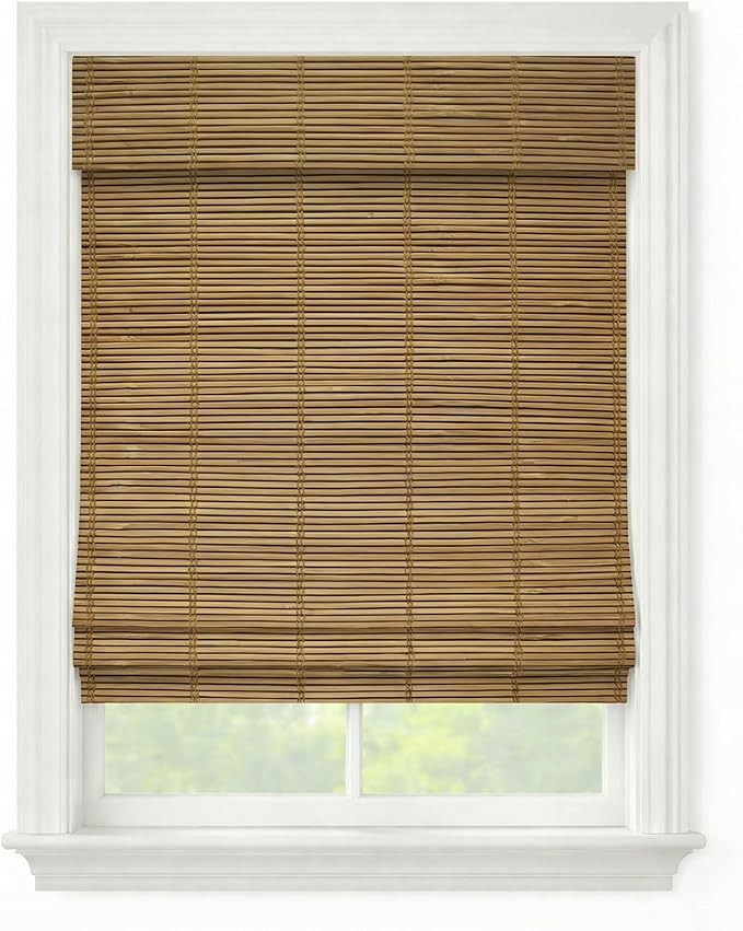 Cordless Woven Wood Roman Shades, 54W x 60H, Bayhead Natural, Sizes 20-72 Wide and 24-72 High | Amazon (US)