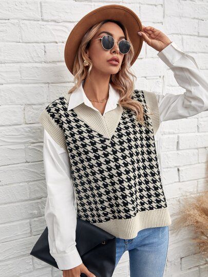 Houndstooth Sweater Vest | SHEIN