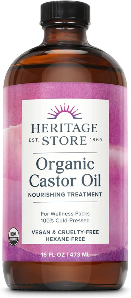 HERITAGE STORE Organic Castor Oil, Glass Bottle, Cold Pressed, Rich Hydration for Hair & Skin, Bo... | Amazon (US)