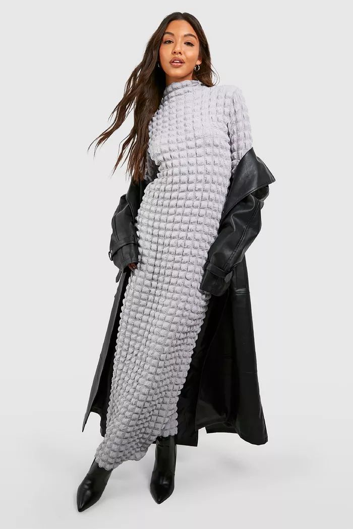 Bubble Textured Turtleneck Maxi Dress | boohoo (US & Canada)