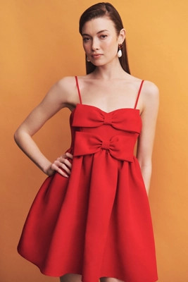 Sachin & Babi Sloane Taffeta Double-Bow Pleated Mini Dress | Anthropologie (US)