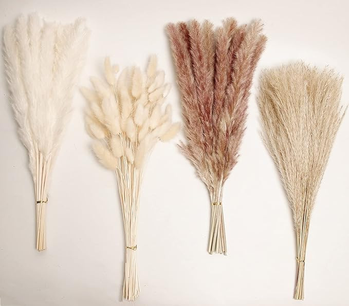 Natural Dried Pampas Grass Decor, 100 PCS Pampas Grass Contains White Bunny Tails Dried Flowers, ... | Amazon (US)