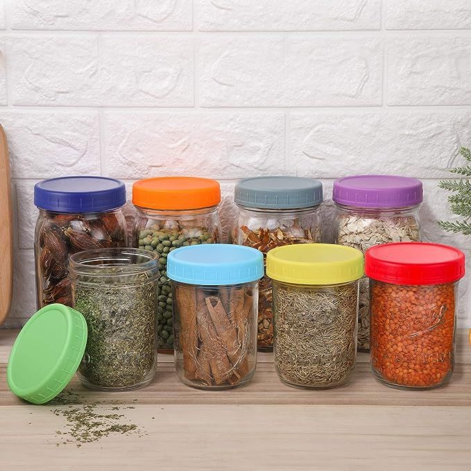 [16 Pack] WIDE Mouth Mason Jar Lids for Ball, Kerr and More - Colored Plastic Storage Caps for Wi... | Amazon (US)