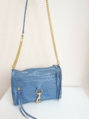 Rebecca Minkoff blue MAC Crossbody Bag ostrich leather embossed gold clasp chain | eBay AU
