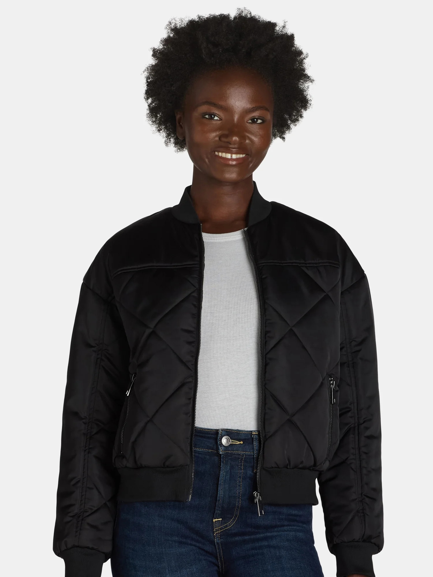 Time and Tru Women's and Women’s Plus Size Quilted Bomber Jacket, Sizes XS-3X | Walmart (US)