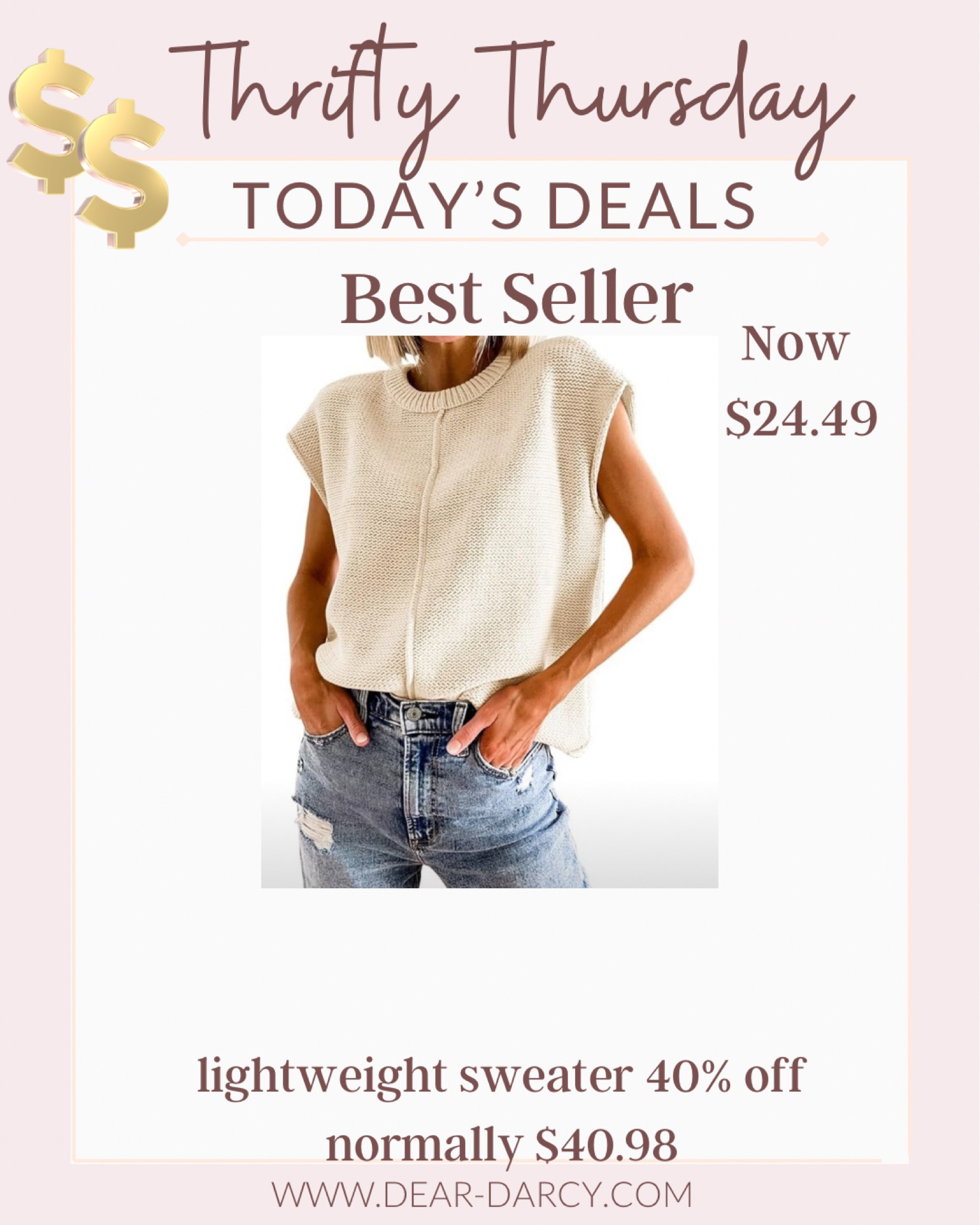 🚨Thrifty Thursday 

Sale alert 🚨 
Lightweight summer sweater cap sleeve crew neck sweater  pullover 40% off now $24.49

#LTKBacktoSchool #LTKSaleAlert #LTKFindsUnder50