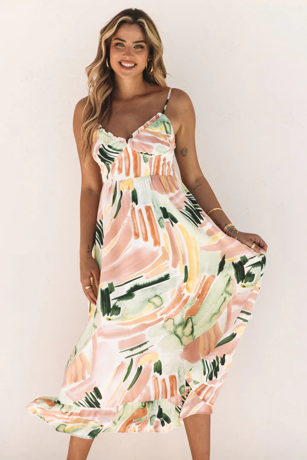 Multicolor Spaghetti Straps Graffti Print Long Dress | Jane Fashion INC.
