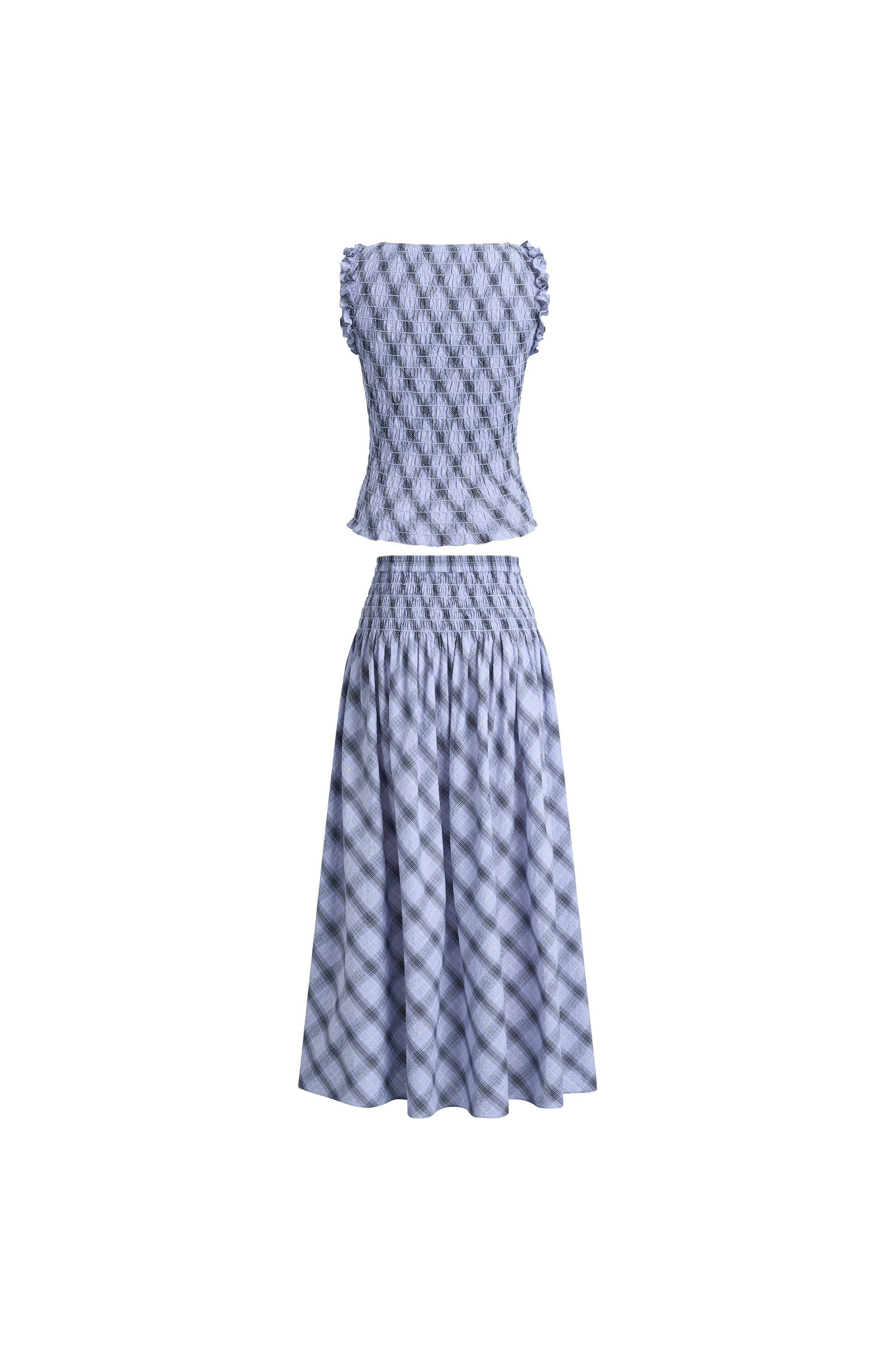 Crystal Handworked Sleeveless Plaid Top and Skirt Set in Stretch Bubbl | Fabrique