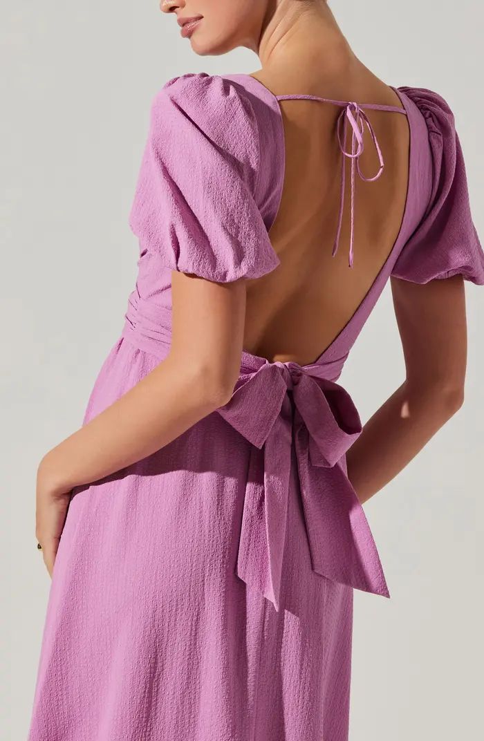 Tie Back Puff Sleeve Midi Dress | Nordstrom