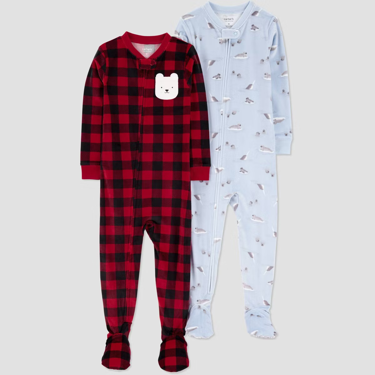 Carter's Just One You® Toddler Boys' 2pk Snug Fit Buffalo Check & Otters Long Sleeve Velour Foot... | Target