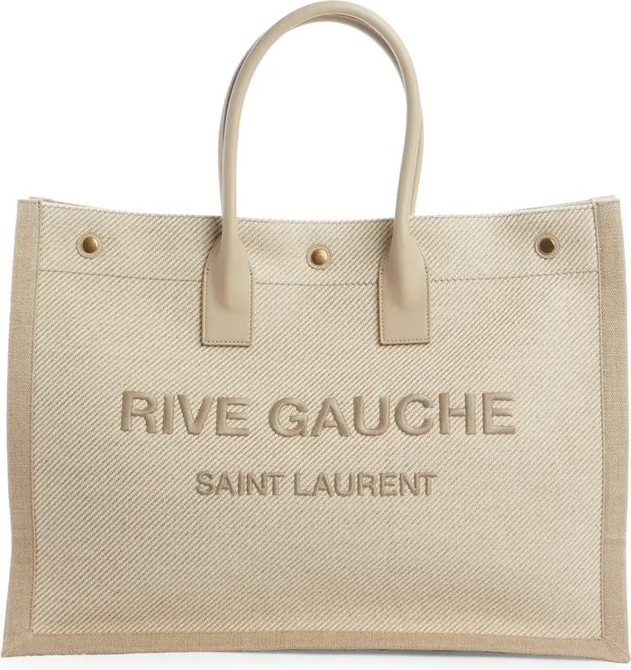 Small Noe Rive Gauche Logo Cotton & Linen Canvas Tote | Nordstrom