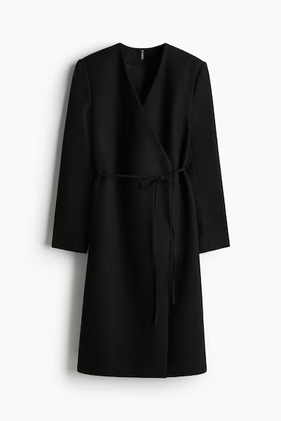 H & M - Tie-Detail Felted Coat - Black | H&M (US + CA)