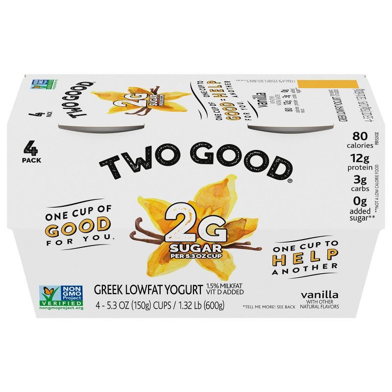 Two Good Low Fat Lower Sugar Vanilla Greek Yogurt - 4ct/5.3oz Cups | Target