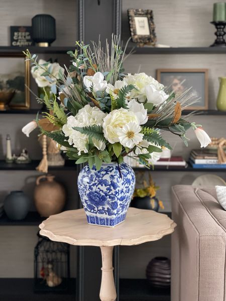 White flowers arrangement and blue and white vase. Home decor ideas, living room, dining room decor

#LTKsalealert #LTKhome #LTKstyletip