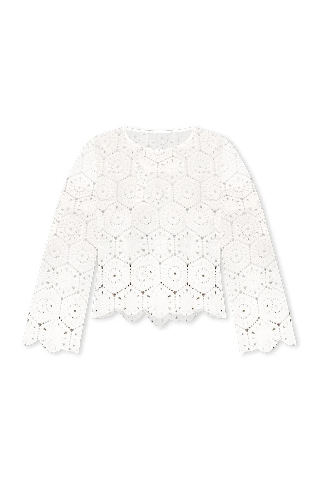 Taking The Leap Beige Crochet Crew Neck Sweater | Pink Lily