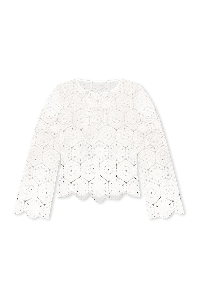 Taking The Leap Beige Crochet Crew Neck Sweater | Pink Lily