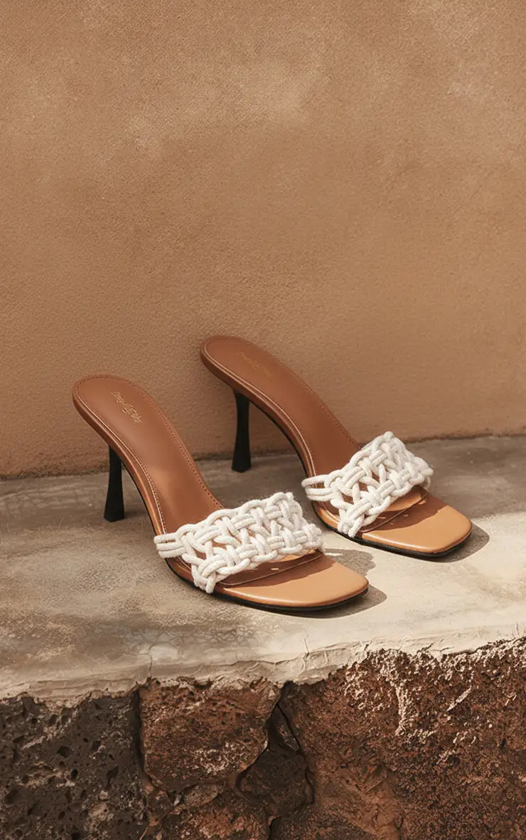 Cream Braided Rope Square Toe Heeled Mules | PrettyLittleThing UK
