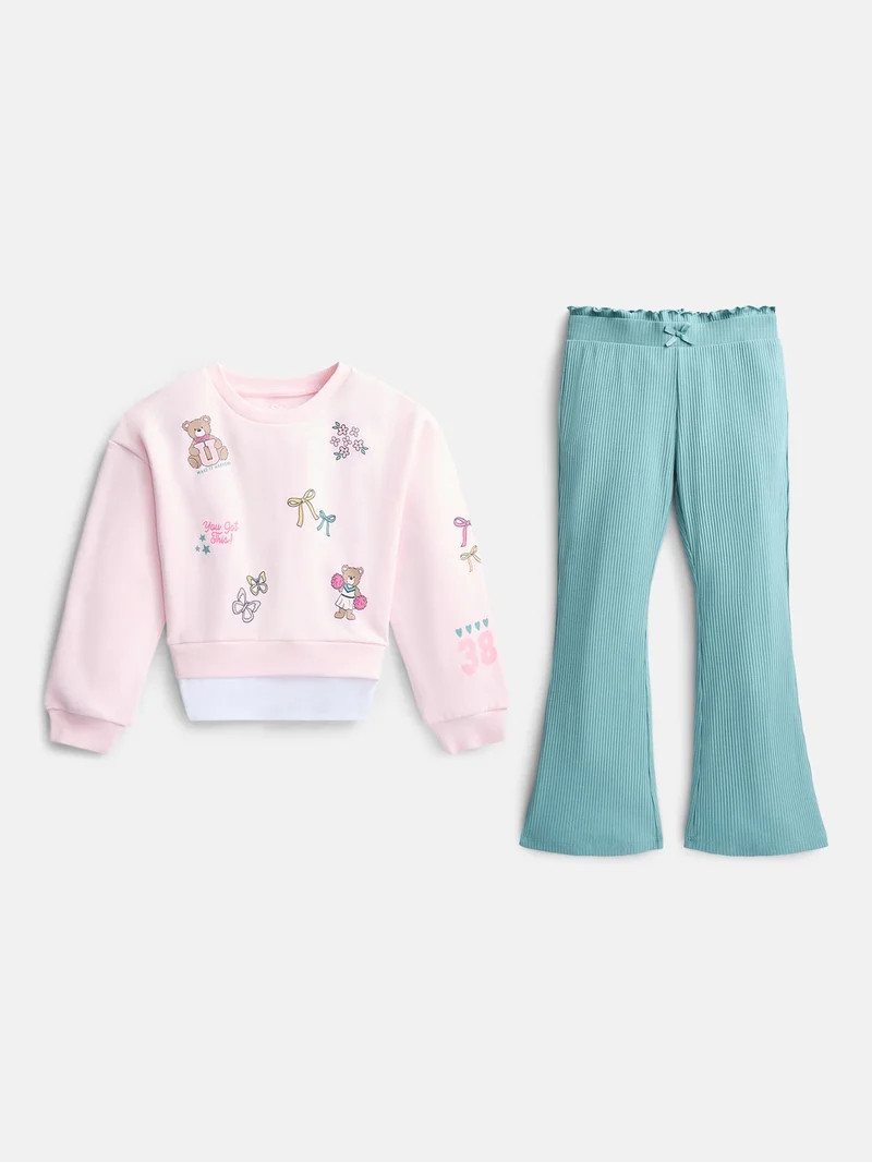 Wonder Nation Girls' Sweatshirt and Flare Leggings Set, 2-Piece, Sizes 4-10 | Walmart (US)