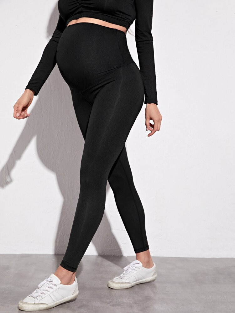 Maternity Solid Wide Waistband Leggings | SHEIN