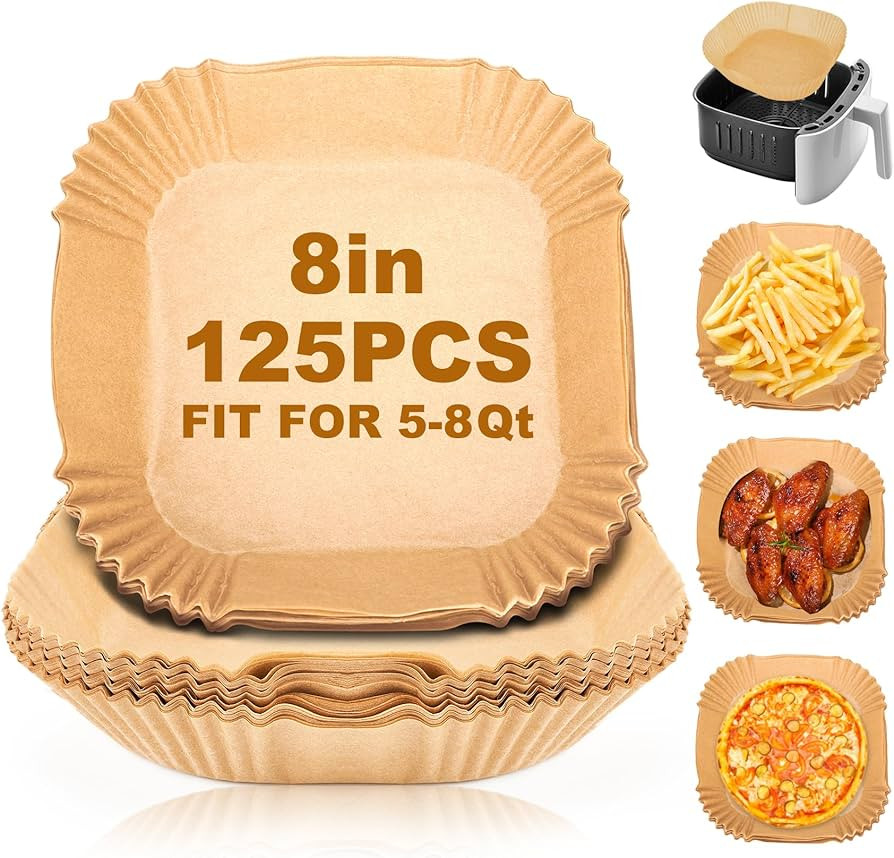 Air Fryer Disposable Paper Liners - 125Pcs 8In Square Parchment Paper Non-Stick Airfryer Basket L... | Amazon (US)