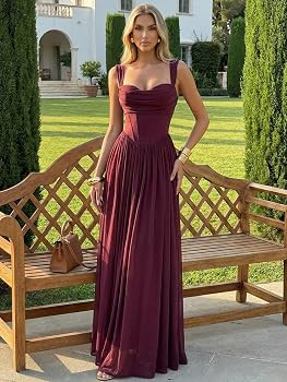 Celeste Women's Milkmaid Faux Corset Formal A-Line Maxi Dress | Amazon (US)