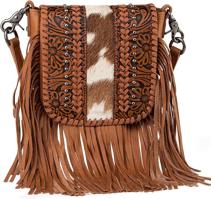 Montana West Crossbody Bag Western Purses for Women Genuine Leather Fringe Handbag Western Gifts ... | Amazon (US)