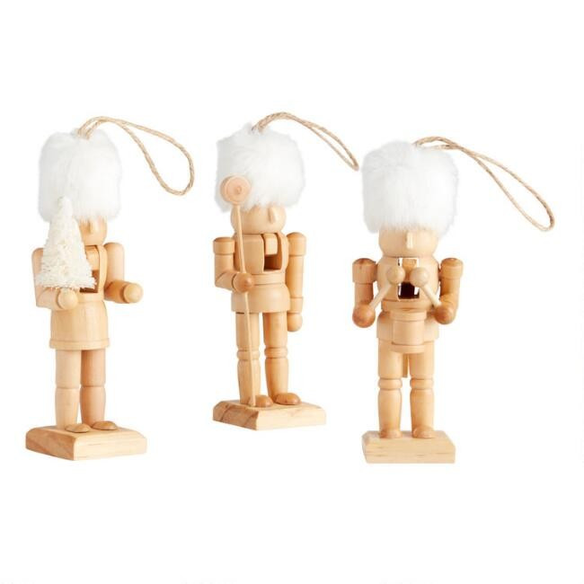 Wood and Faux Fur Nutcracker Ornaments Set of 3 | World Market