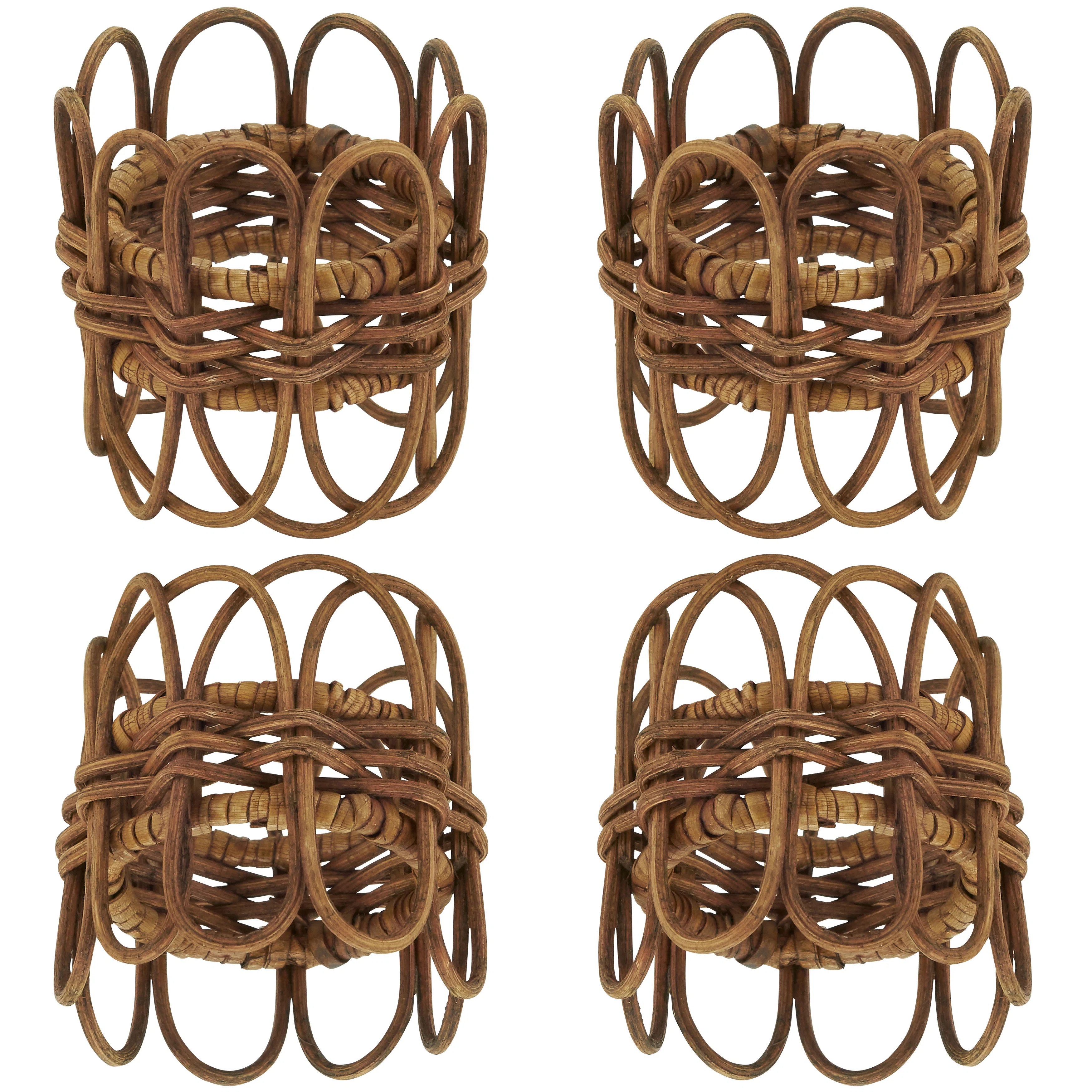 Hughie Rattan Napkin Rings with Twisted Design (Set of 4) | Birch Lane
