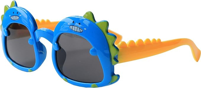 Dinosaur Cartoon Sunglasses for Kids Aged 2-6, Blue Yellow and drak Lenses,UV Protection Secure F... | Amazon (US)