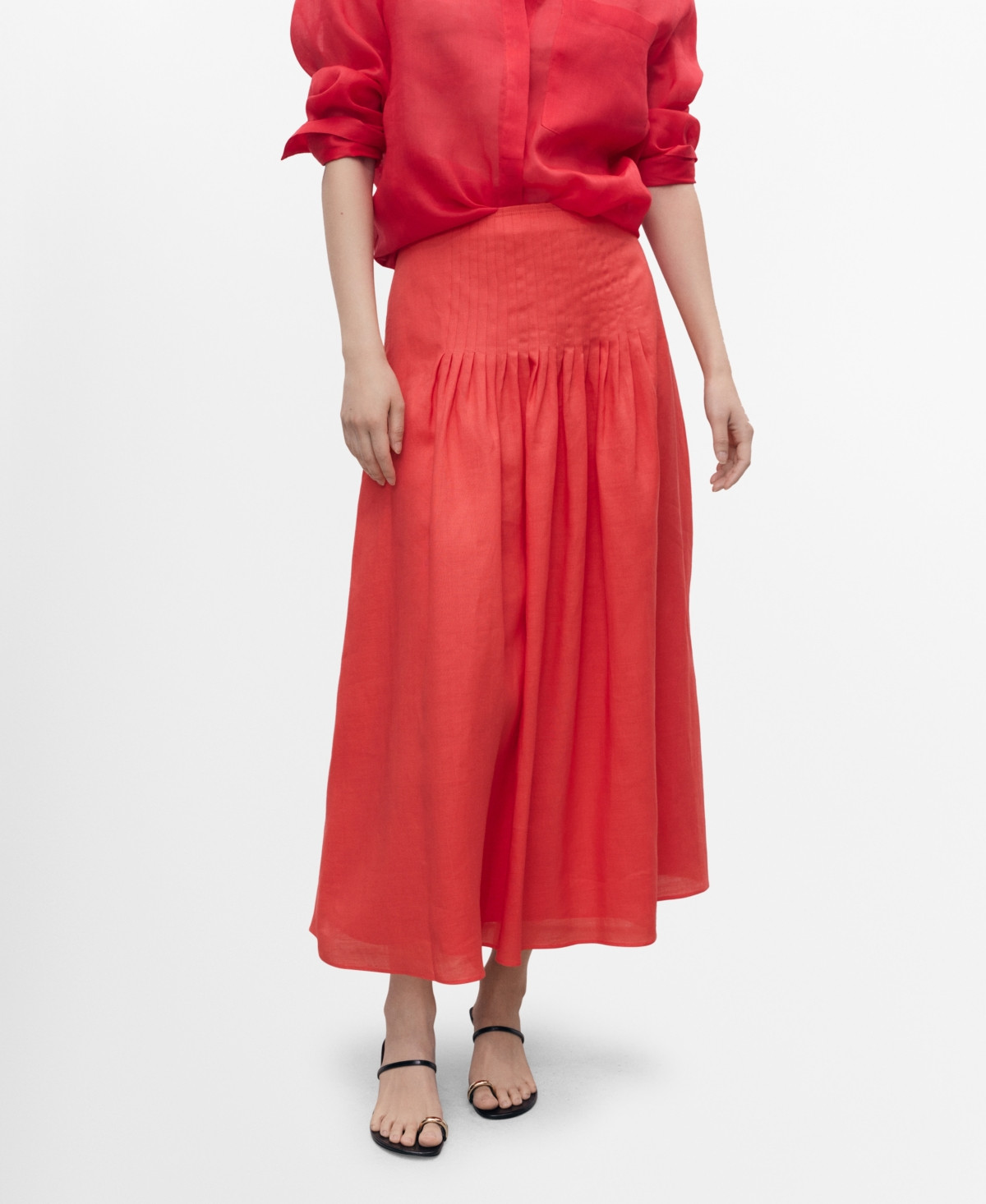 Mango Women's Ramie Pleated Skirt - Red | Macy's