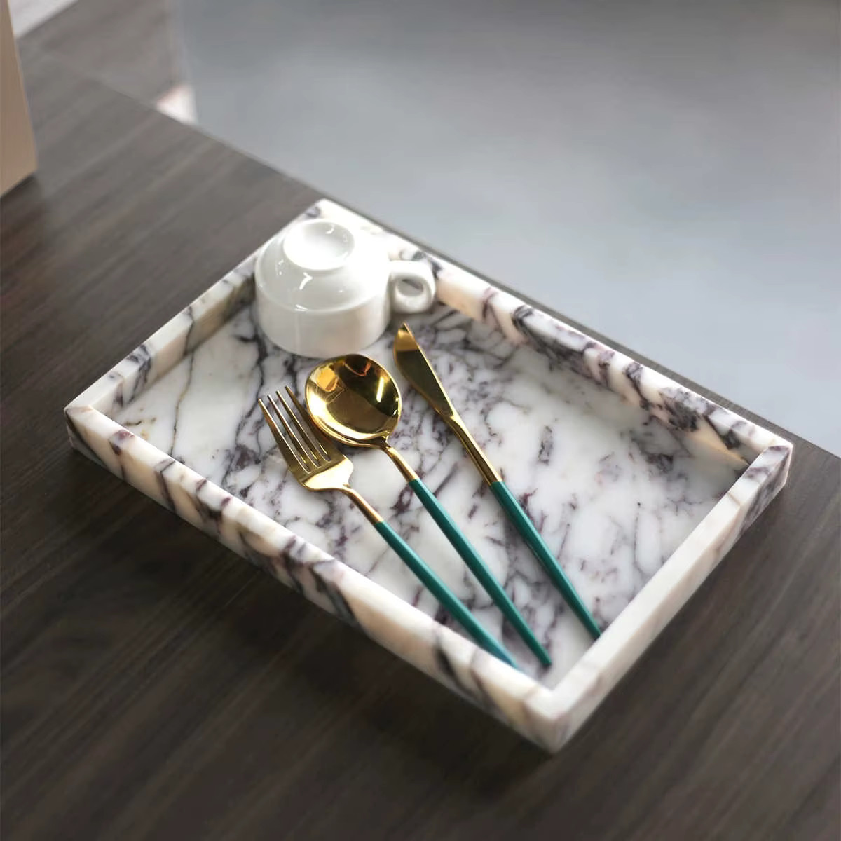 30x20x3cm 100% natural luxo calacatta viola roxo pedra de mármore travertino retângulo catchall... | Ali Express BR