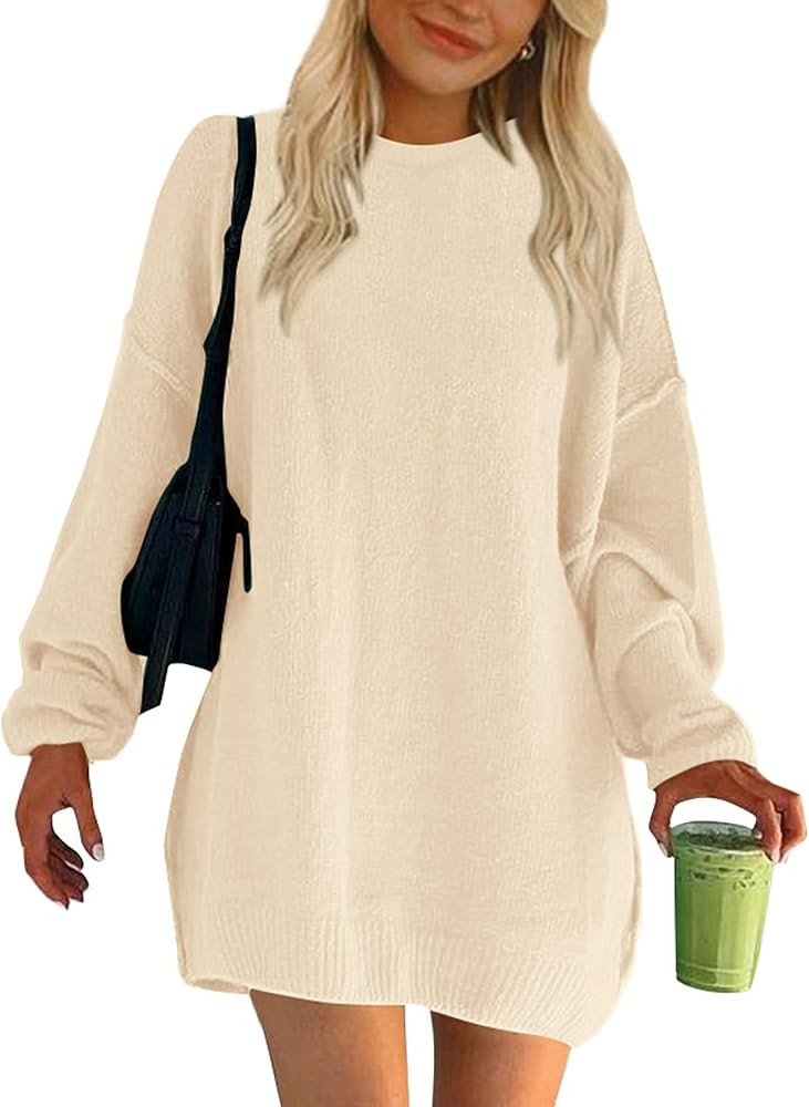 BTFBM 2024 Womens Sweaters Casual Crewneck Long Sleeve Oversized Sweater Dress Fall Winter Loose ... | Amazon (US)