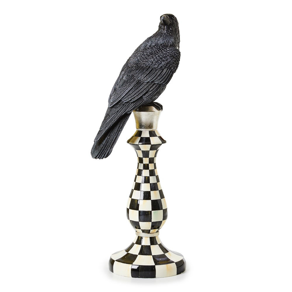 Haunted House Courtly Check Pedestal Crow Figurine | MacKenzie-Childs
