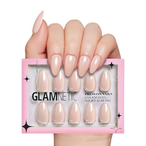 Glamnetic Press On Nails - Los Angeles | Solid Opaque Blush Nude Pink Short Almond Nails in Glaze... | Amazon (US)