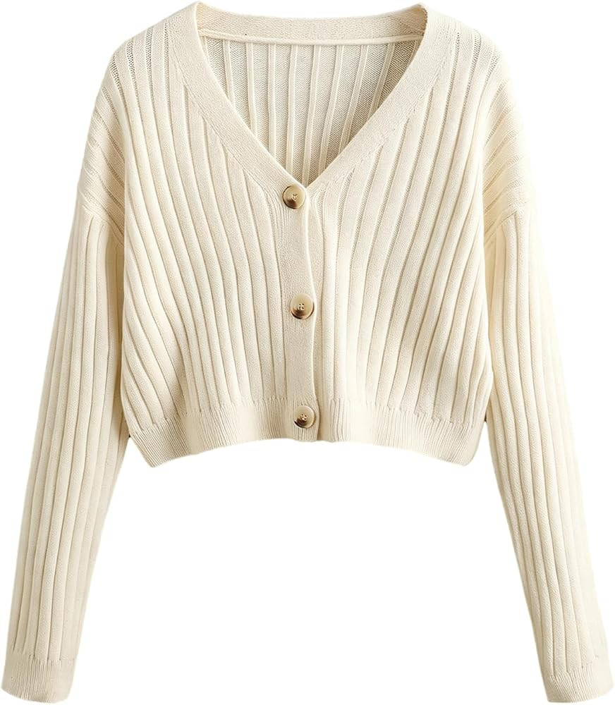SweatyRocks Women's Long Sleeve Button Front V Neck Soft Cardigan Sweaters | Amazon (US)