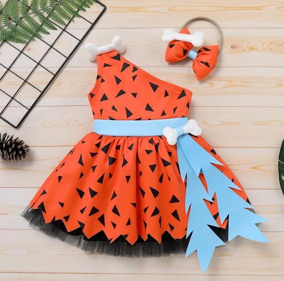 Baby Pebbles Flintstone Costume Historical Stone Age Cave Man Outfits for Baby Girls Boys Caveman... | Etsy (US)