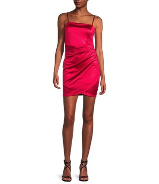 Honey and Rosie Square Neck Faux Wrap Satin Dress | Dillard's | Dillard's