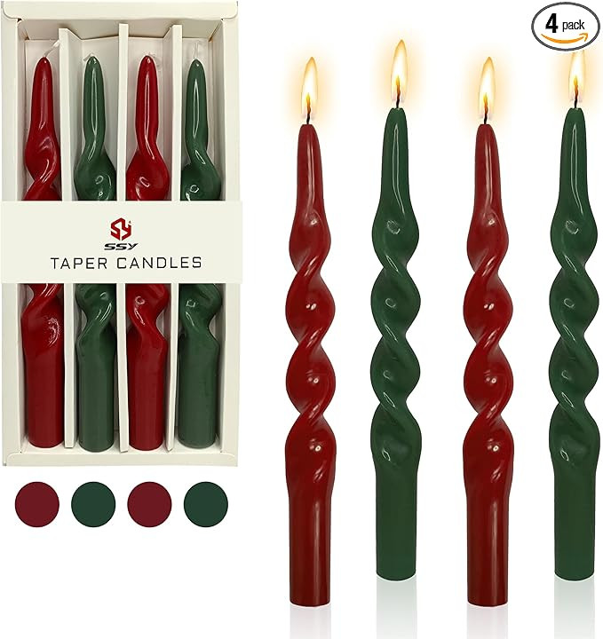 Spiral Taper Candle Green Candlesticks,Set of 4 Gedengni Long Candle Sticks Unique Tapered Candle... | Amazon (US)